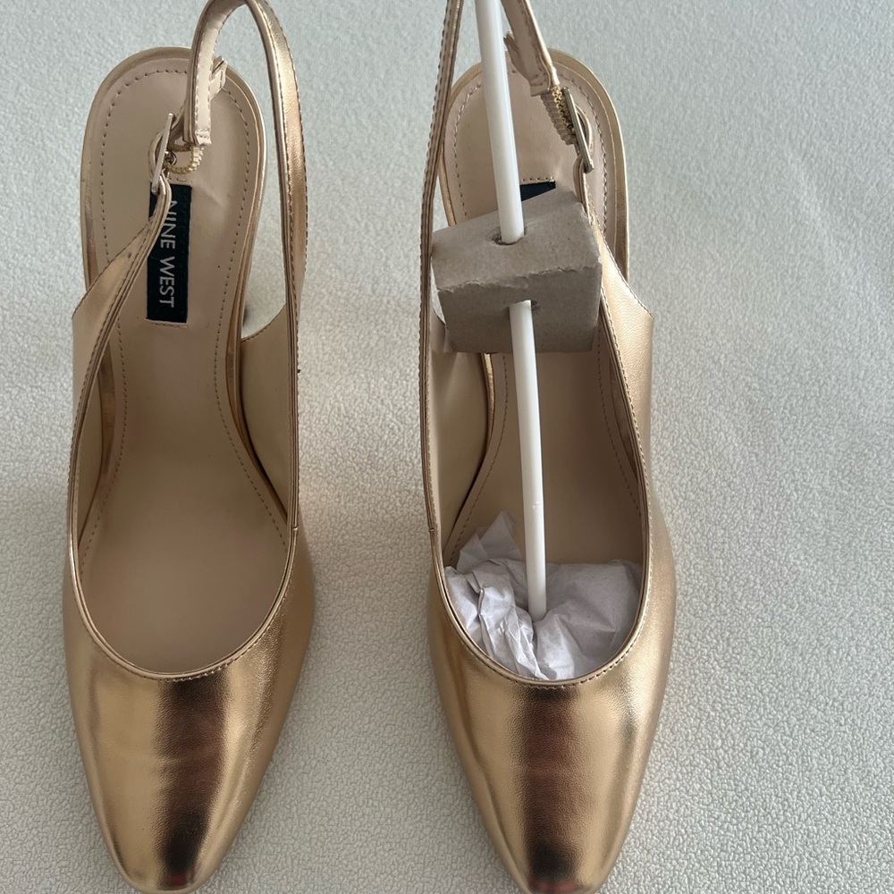 Nine West Gold Slingback Almond-Toe Pumps